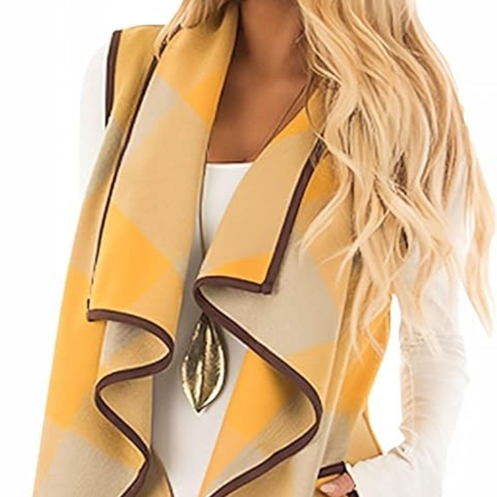 Women's buffalo Plaid Vest Casual Lapel Open Front Sleeveless Cardigan